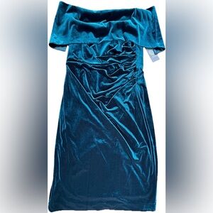 NWT Vince Camuto Women’s 12 Off The Shoulder Deep Green Velvet Dress Cocktail